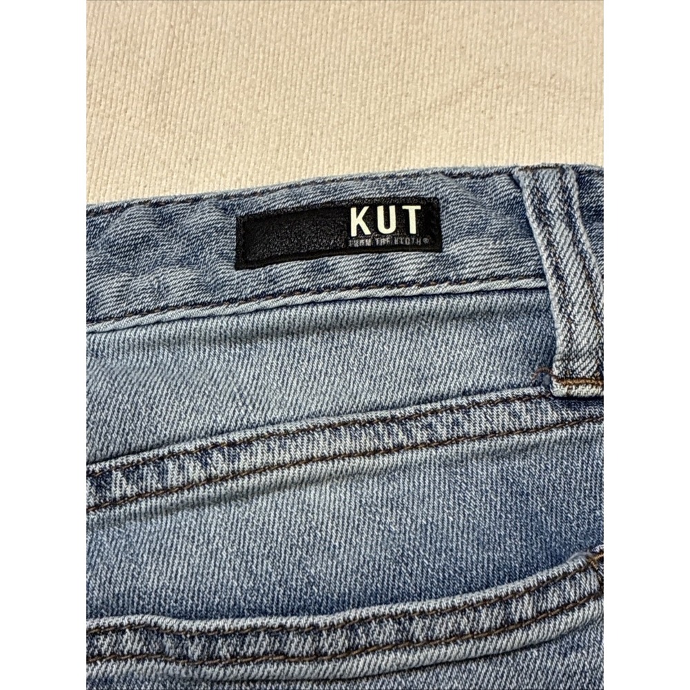 Kut from the Kloth Women Jeans Reese 4 Mid-rise Straight-leg Med Blue Distressed - Picture 7 of 13